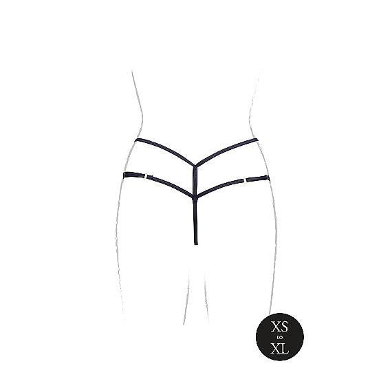 Sort blonde tanga med justerbare stropper og gull detaljer, størrelse XS-XL.