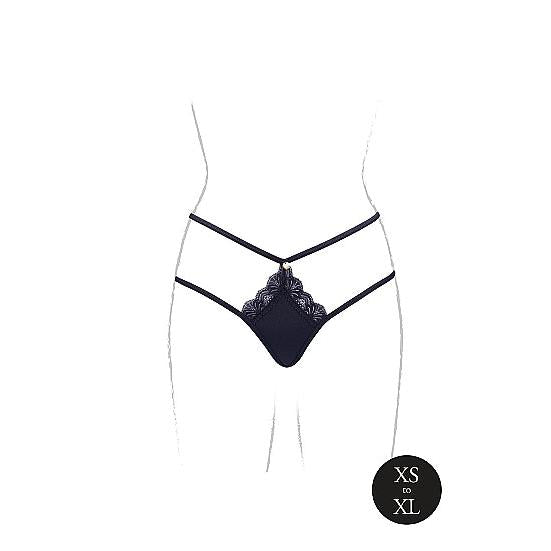 Sort blonde tanga med justerbare stropper og gull detaljer, one size (XS-XL).