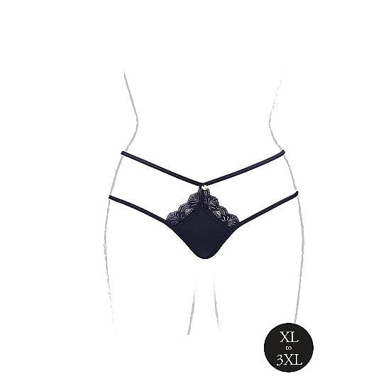 Sort blonde tanga i plus size med justerbare stropper og gullfargede detaljer.