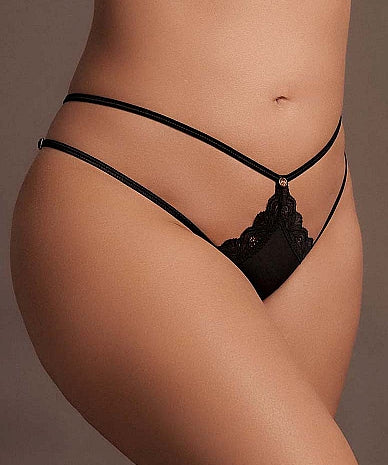 Le Désir Ami - Thong with Adjustable Sliders and Golden Details - Plus Size