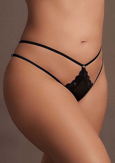 Le Désir Ami - Thong with Adjustable Sliders and Golden Details - Plus Size