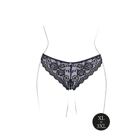 Svart Le Désir Claire elastisk blonde truse med gull detaljer, størrelse XL-3XL.