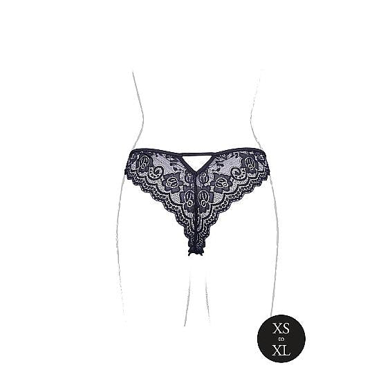 Sort, gjennomsiktig blonde truse med elastiske sider og gull detaljer, one size (XS-XL).
