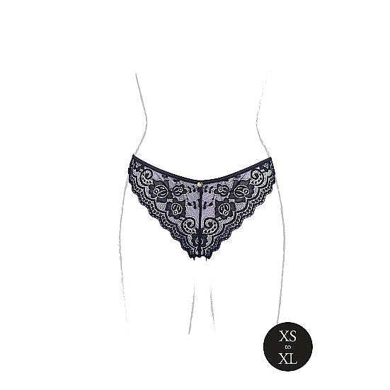 Svart blonde truse med gull detaljer, justerbar i sidene, passer S-XL.