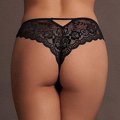 Svart elastisk blonde truse med gyldne detaljer, justerbar i sidene, one size S-XL.