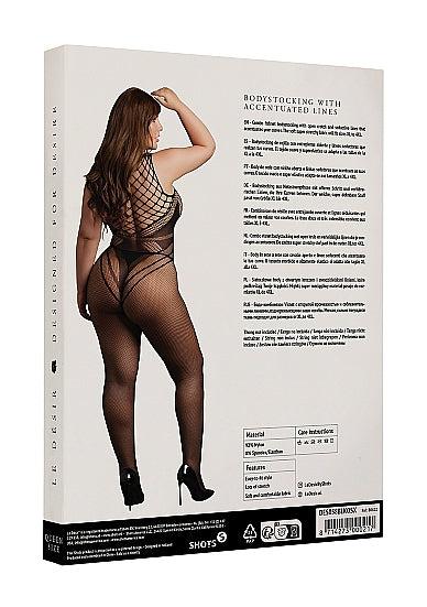 Le Désir Sexy Nettmønstret Bodystocking med Korsettdesign og Åpen Rygg - Plus Size