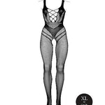 Le Désir Sexy Nettmønstret Bodystocking med Korsettdesign og Åpen Rygg - Plus Size