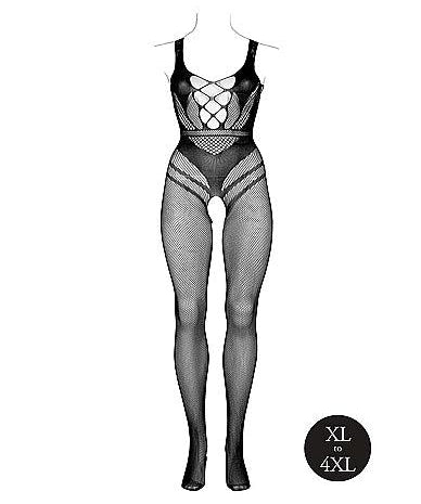 Le Désir Sexy Nettmønstret Bodystocking med Korsettdesign og Åpen Rygg - Plus Size