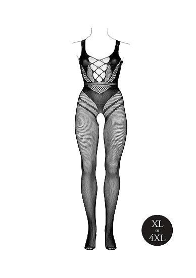 Le Désir Sexy Nettmønstret Bodystocking med Korsettdesign og Åpen Rygg - Plus Size