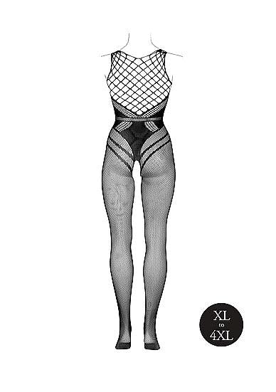 Le Désir Sexy Nettmønstret Bodystocking med Korsettdesign og Åpen Rygg - Plus Size