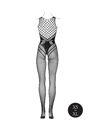 Le Désir Sexy Nettmønstret Bodystocking med Korsettdesign og Åpen Rygg - One Size