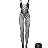 Le Désir Sexy Nettmønstret Bodystocking med Korsettdesign og Åpen Rygg - One Size