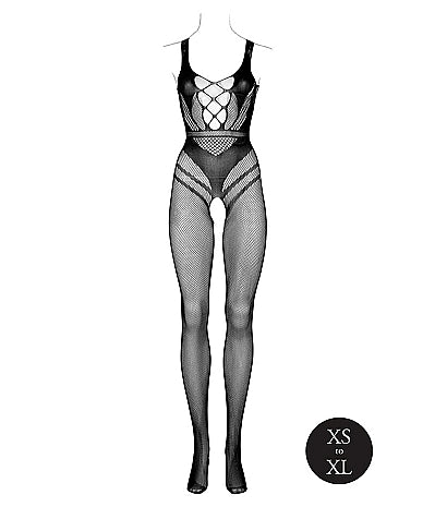 Le Désir Sexy Nettmønstret Bodystocking med Korsettdesign og Åpen Rygg - One Size