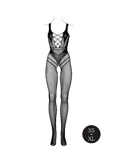 Le Désir Sexy Nettmønstret Bodystocking med Korsettdesign og Åpen Rygg - One Size