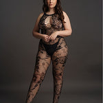 Le Désir Elegant Bodystocking med Kryssende Halslinje - Plus Size