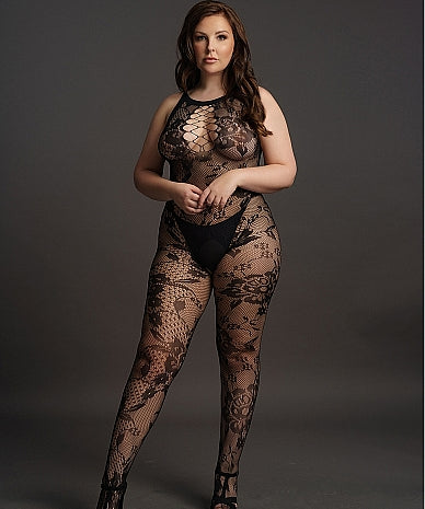 Le Désir Elegant Bodystocking med Kryssende Halslinje - Plus Size