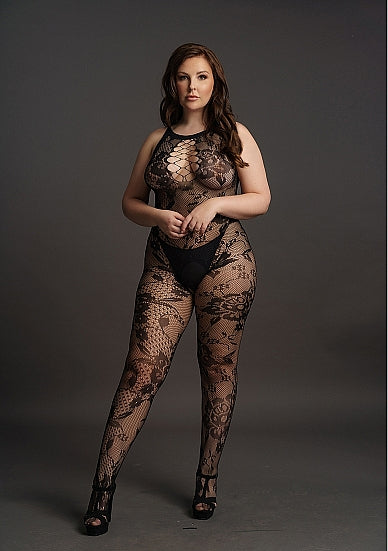 Le Désir Elegant Bodystocking med Kryssende Halslinje - Plus Size