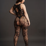 Le Désir Elegant Bodystocking med Kryssende Halslinje - Plus Size