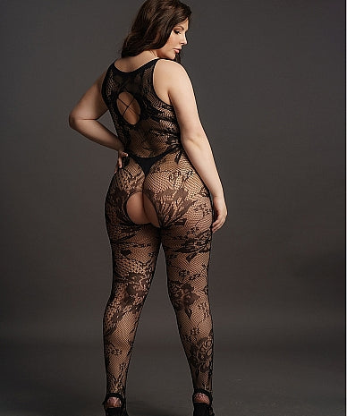 Le Désir Elegant Bodystocking med Kryssende Halslinje - Plus Size