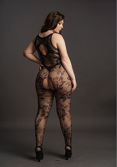 Le Désir Elegant Bodystocking med Kryssende Halslinje - Plus Size