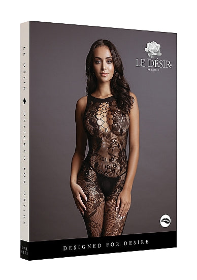 Le Désir Elegant Bodystocking med Kryssende Halslinje - One Size