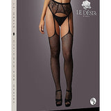 Le Désir Fishnet and Lace Garterbelt Stockings - One Size - Sort