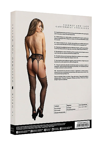 Le Désir Fishnet and Lace Garterbelt Stockings - One Size - Sort