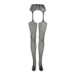 Le Désir Fishnet and Lace Garterbelt Stockings - One Size - Sort