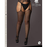 Le Désir Fishnet and Lace Garterbelt Stockings - Plus Size - Sort