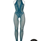 Le Désir Dyp Petrolblå Bodystocking med Fishnet og Blonder - Plus Size