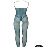Le Désir Dyp Petrolblå Bodystocking med Fishnet og Blonder - Plus Size