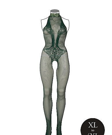 Le Désir Forførende Smaragdgrønn Fishnet og Blonde Bodystocking- Plus Size