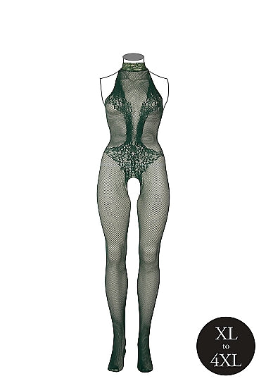 Le Désir Forførende Smaragdgrønn Fishnet og Blonde Bodystocking- Plus Size