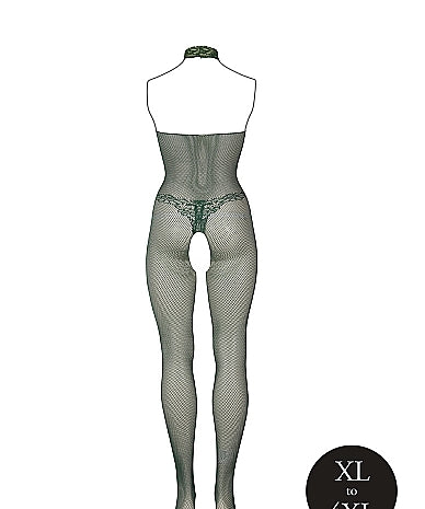 Le Désir Forførende Smaragdgrønn Fishnet og Blonde Bodystocking- Plus Size