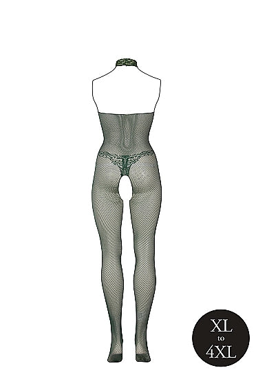 Le Désir Forførende Smaragdgrønn Fishnet og Blonde Bodystocking- Plus Size