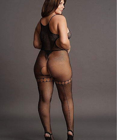 Le Désir Frekk Bodystocking i Fishnet og Fence Net - Plus Size