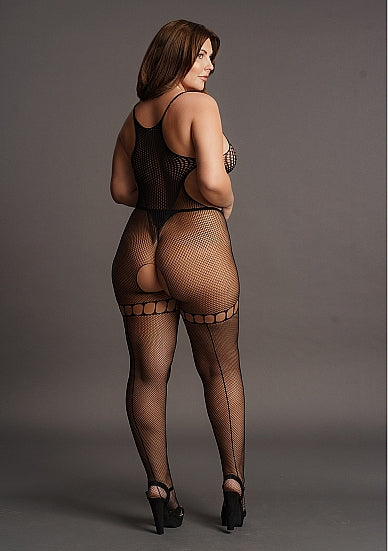 Le Désir Frekk Bodystocking i Fishnet og Fence Net - Plus Size