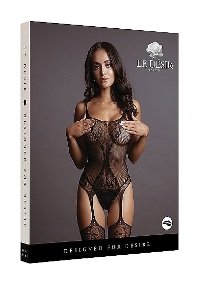 Le Désir Fishnet and Lace Teddy med Strømper - One Size