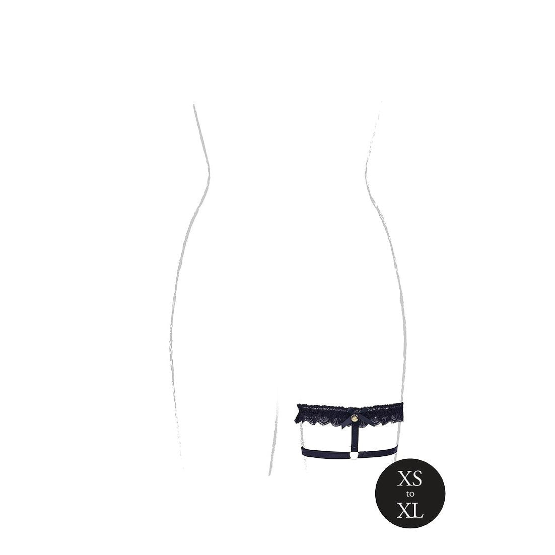Svart elastisk blonde garter med gull detaljer, todelt design, one size (XS-XL).