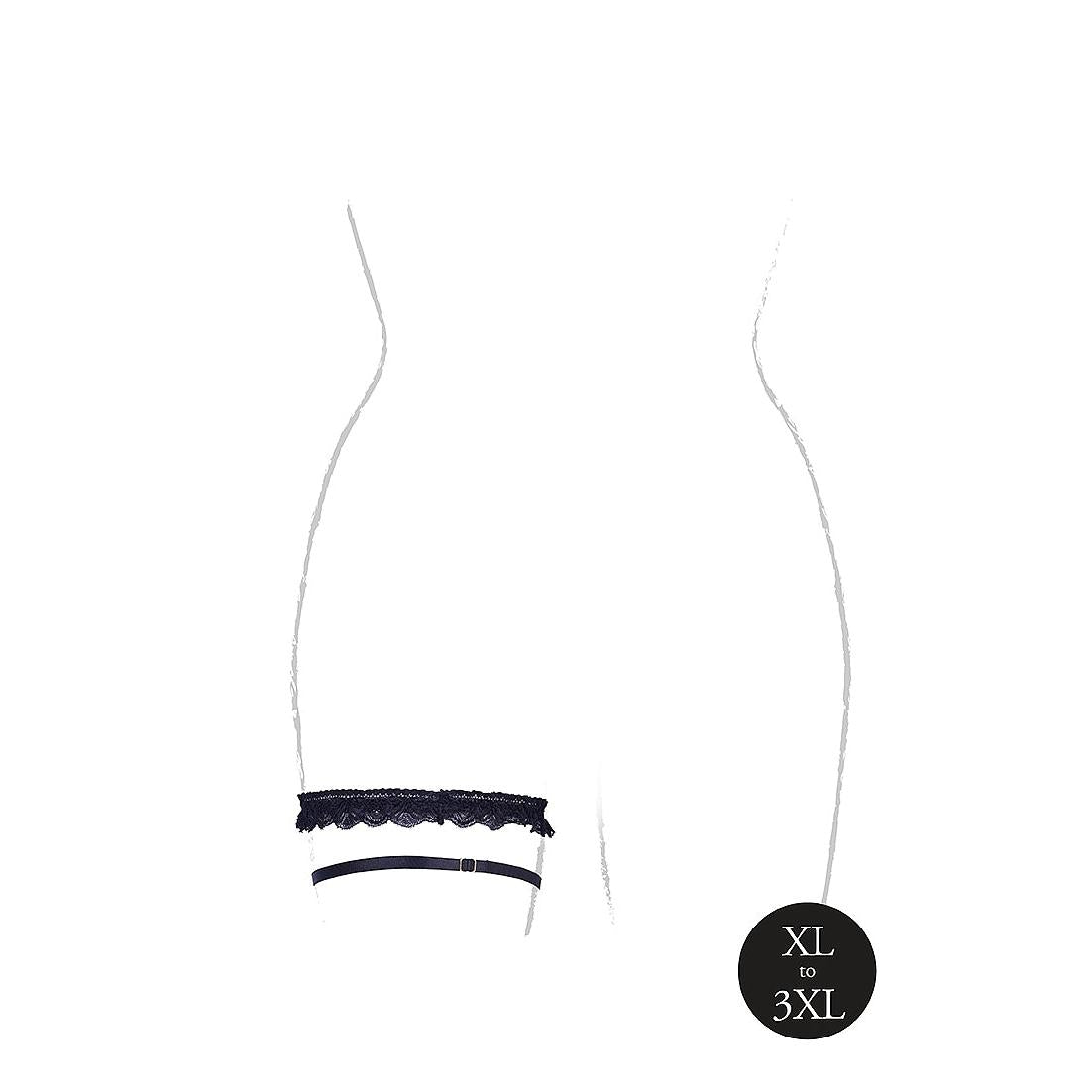 Sort, elastisk blonde garter i plus size (XL-3XL) med todelt design og justerbare gulldetaljer.