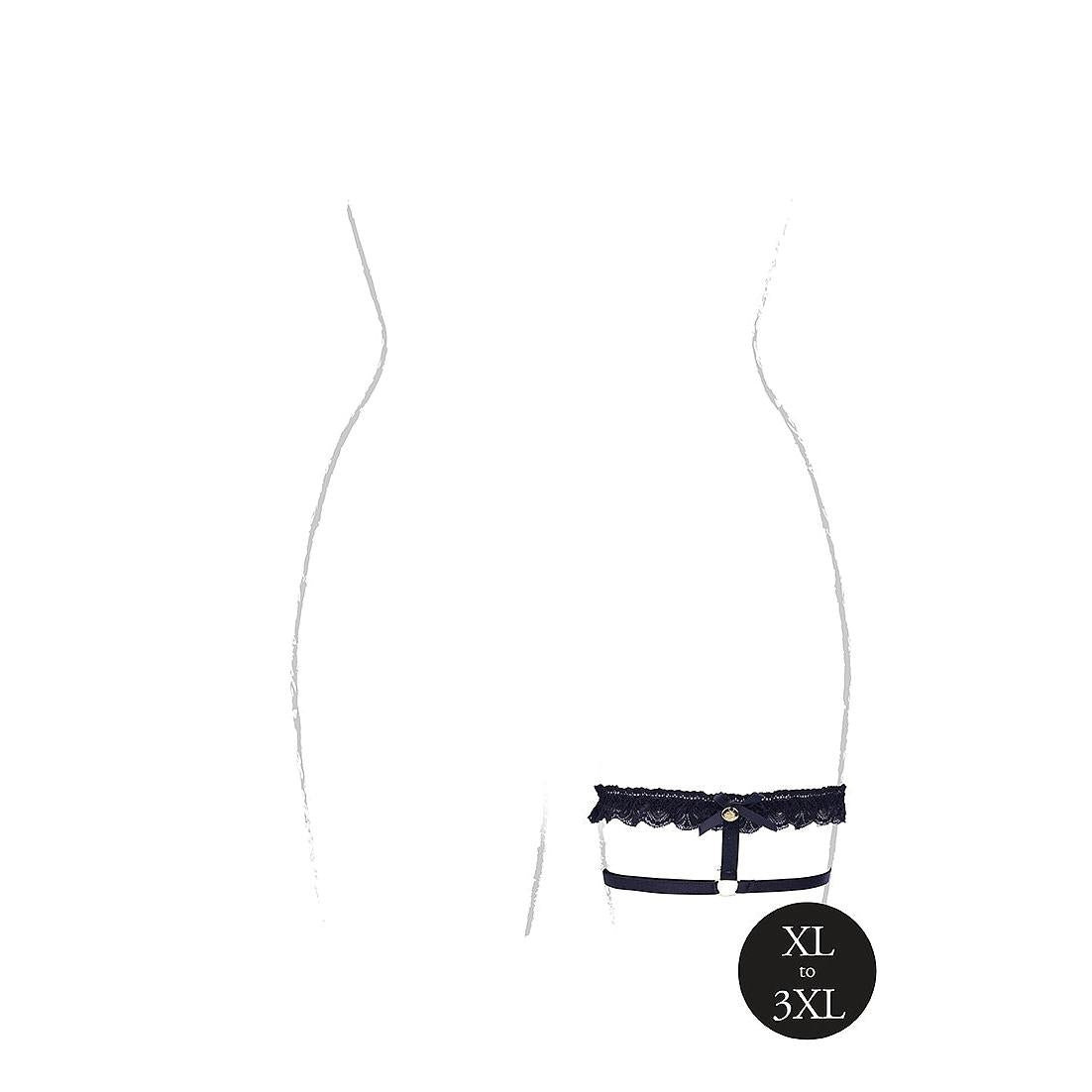 Sort, elastisk blonde strømpebånd i plus size med gull detaljer.