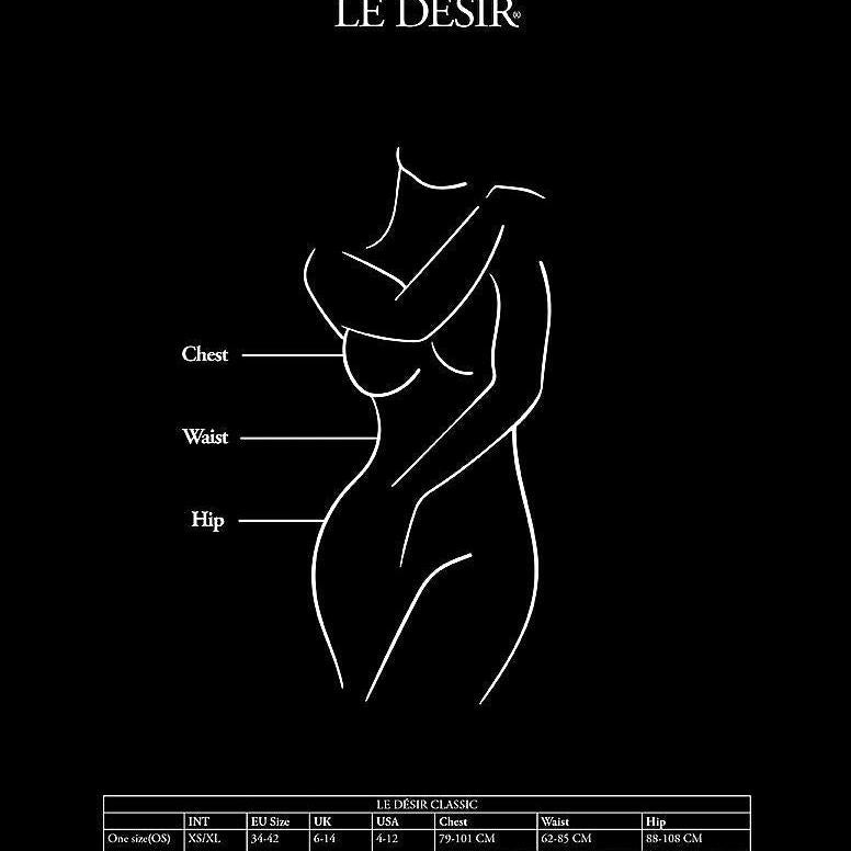 Le Désir størrelsesguide for undertøy, viser mål for bryst, midje og hofter i One Size.