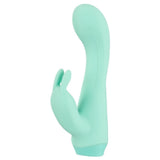 Mintgrønn Cuties Little Rabbit vibrator i silkemyk silikon med bøyd tupp og klitorisstimulator.