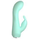Mintgrønn Cuties Little Rabbit vibrator i silkemyk silikon med bøyd tupp og klitorisstimulator.