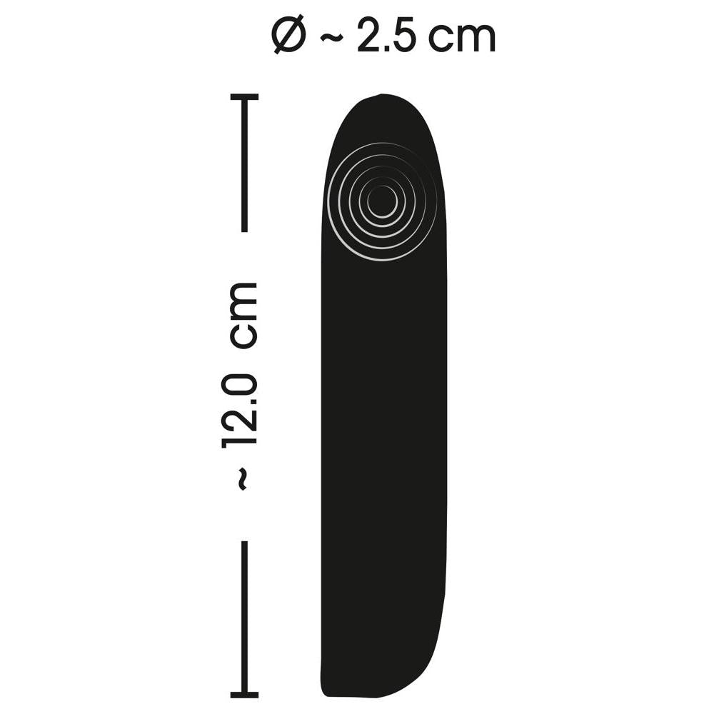Svart Sweet Smile klitorisvibrator med mål på 12 cm lengde og 2.5 cm diameter.
