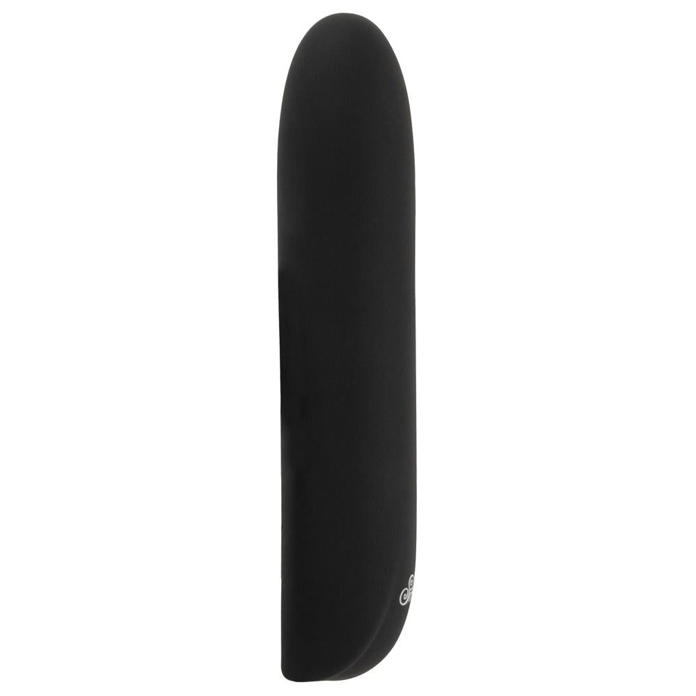 Svart, kompakt Sweet Smile klitorisvibrator i silikon med avrundet tupp og kontrollknapp.
