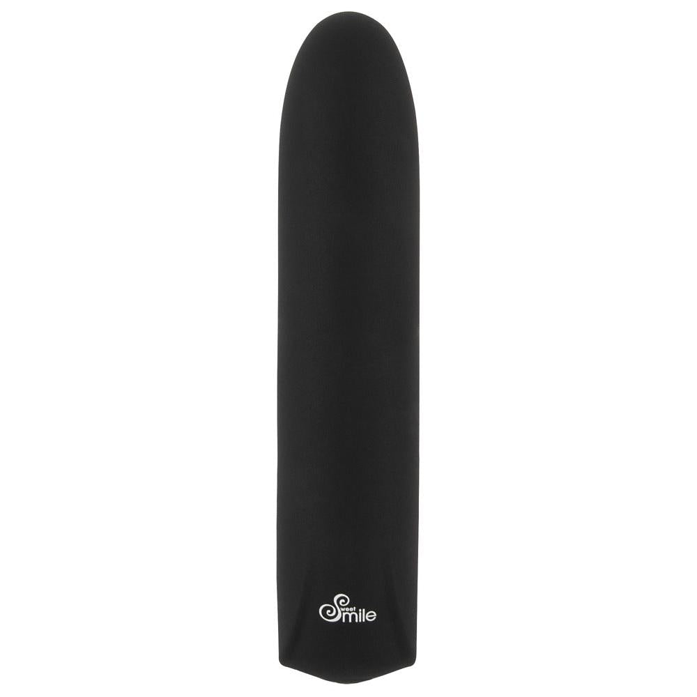 Sweet Smile svart silikon klitorisvibrator med avrundet tupp og logo.