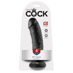 Mørk, realistisk King Cock dildo med årepreg, buet form, og kraftig sugpropp, 20 cm lang.