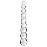 Klar glassdildo med 9 kuler i varierende størrelser, 22,5 cm lang.