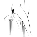 Minimalistisk strektegning av en person som sitter med en svart, buet dildo med sugefot.
